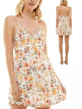 NWT Trixxi Sz XL White Purple Spring Floral Ruffles Chiffon Countrycore Sundress